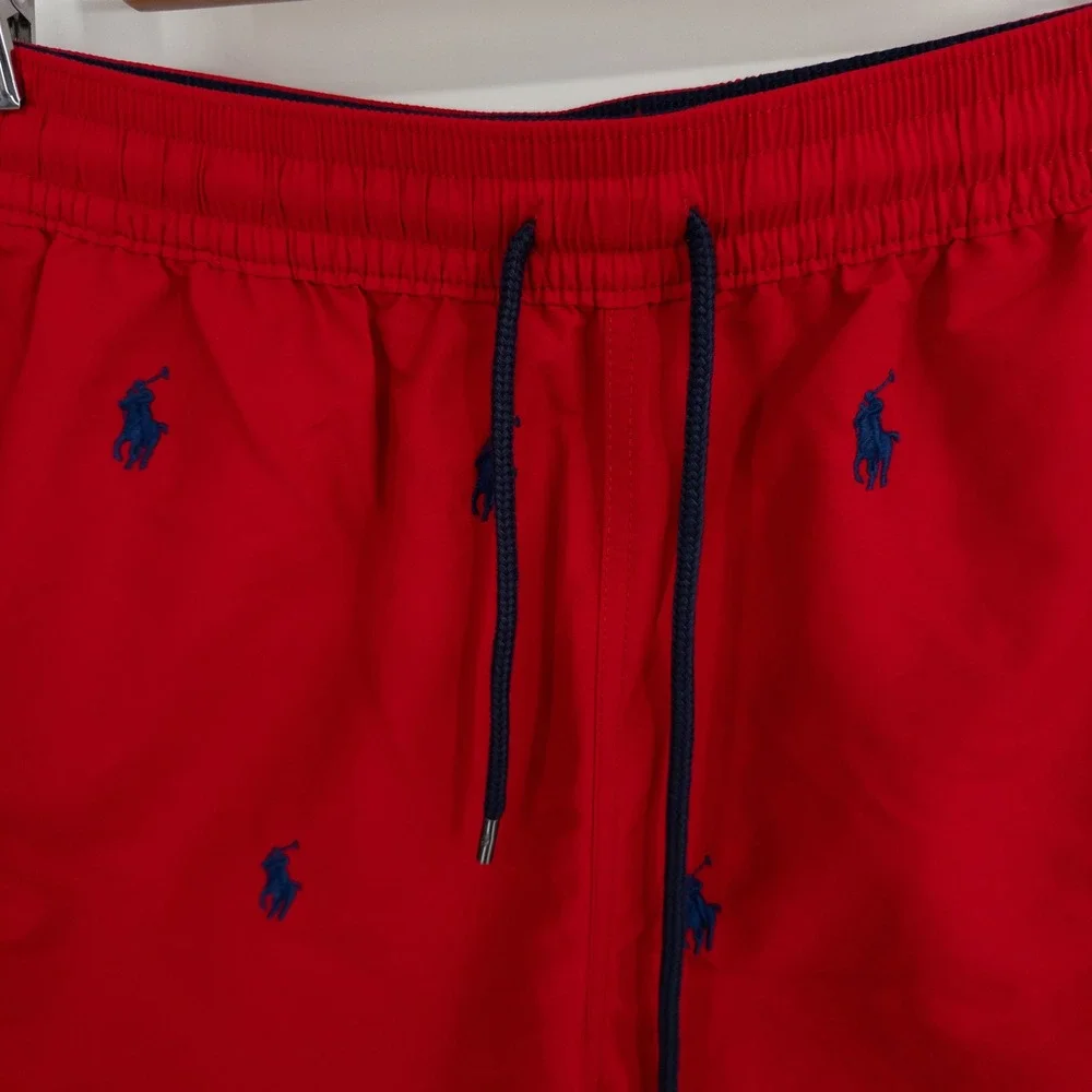 New Polo Ralph Lauren Swim Trunks Mens Large Red All Over Pony Preppy NWT